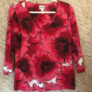 CHICO'S RED & WHITE ACCENTS 3/4 SLEEVE BLOUSE